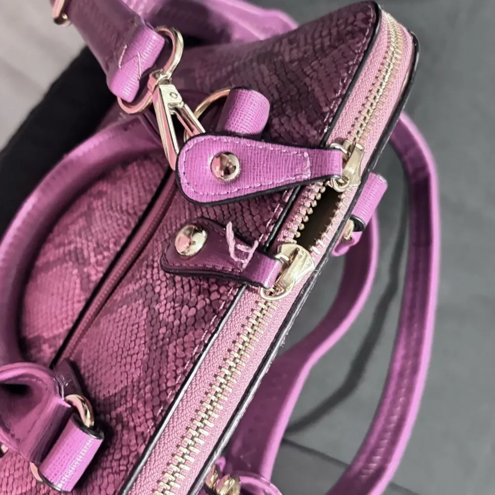 Purple Snakeskin Women's Adjustable Strap Crossbody Purse Handbag Pockets Medium